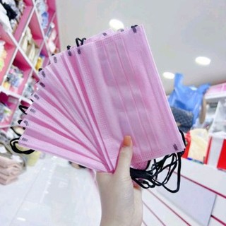 Túi 10 cái khẩu trang thái hồng quai đen