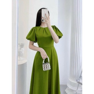 ĐẦM XÒE XANH TAY PHỒNG THỜI TRANG NỮ HÀNG LOẠI 1 PHONG CÁCH HÀN QUỐC DỰ TIỆC SANG TRỌNG