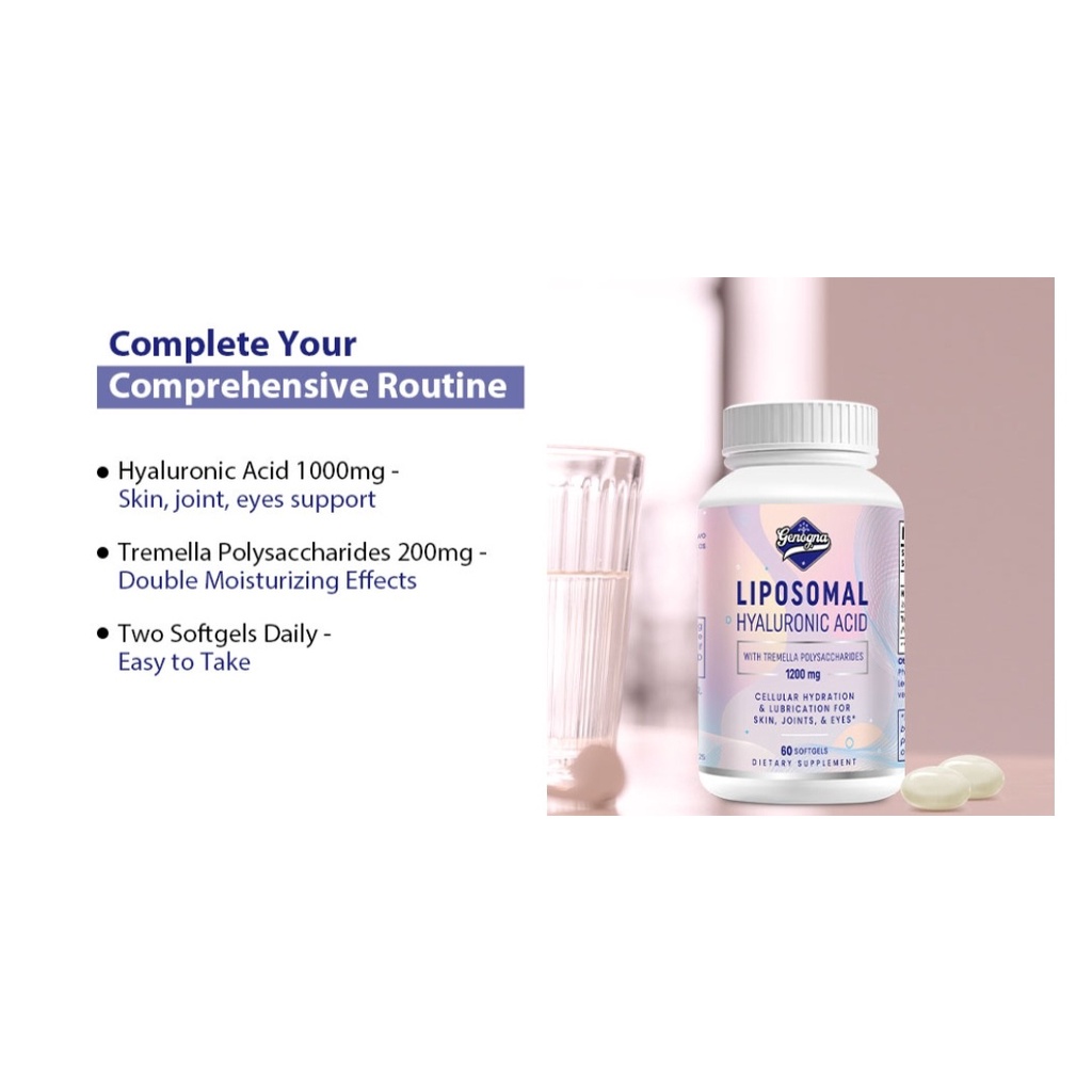 Viên cấp nước liposomal hyaluronic acid 1200mg hấp thu gấp 10 lần, giảm khô nhăn da, căng bóng da, bổ xương khớp genogna