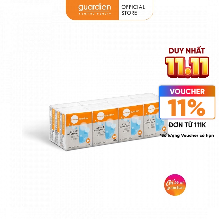 Khăn Giấy Mini Không Hương Guardian 12 Gói x 10 Tờ