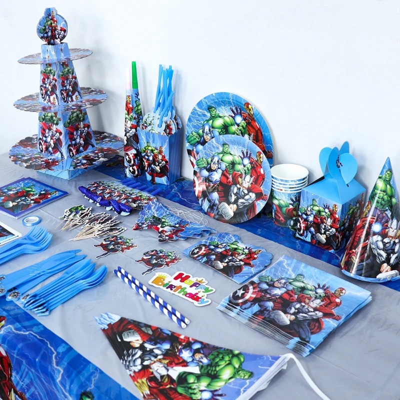 Bộ Cốc Ống Hút Giấy Dùng Một Lần Họa Tiết Hoạt Hình The Avengers Trang Trí Tiệc Sinh Nhật Cho Bé
