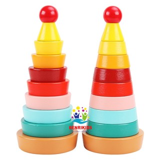 Đồ chơi xếp tháp cầu vòng hình kim tự tháp bằng gỗ phát triển tư duy cho bé