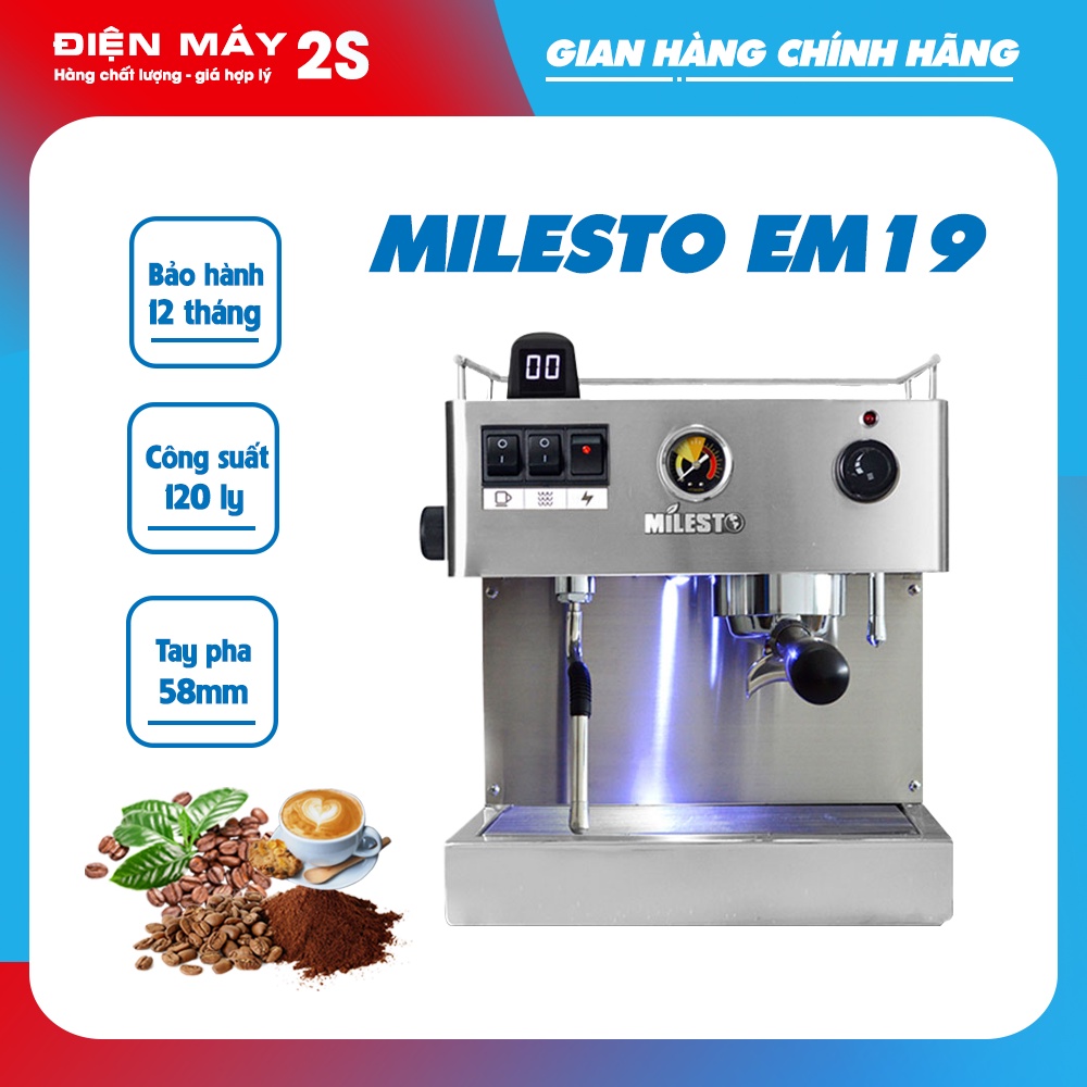 Máy pha cà phê, máy pha cà phê Milesto M19 chuyên sử dụng cho gia đình, bán quán công suất 90-120ly