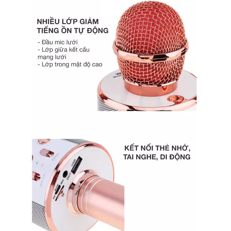 Micro Bluetooth Không Dây WS-858 Hát Karaoke Micro Bluetooth Không Dây Kèm Loa Mic Hát Karaoke Mini Hát Loa Chất