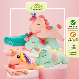 Bộ chăn gối văn phòng Gối mền văn phòng hình Pony ngựa unicorn ANVIHOME kèm mền siêu đáng yêu