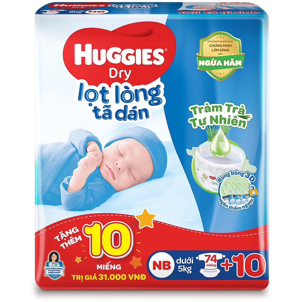 Tã dán huggies size S56+10,Nb74+6,NB100+12