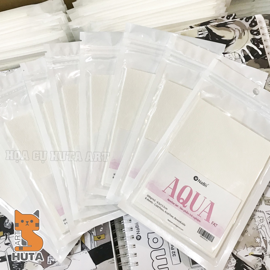 [HutaArt] Giấy vẽ màu nước Nabii Aqua Fat 300gsm - Newbie Set - 8 tờ A6