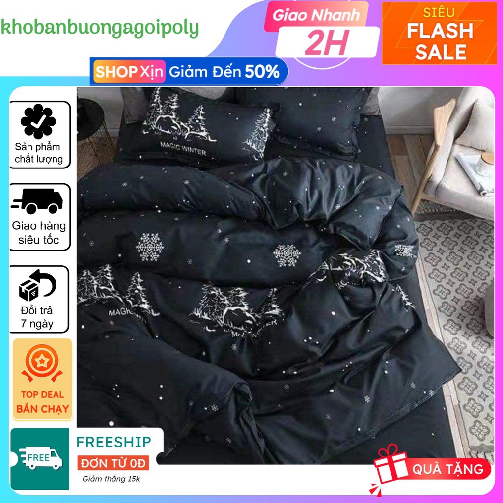 Bộ sản phẩm ga gối 3 món cotton poly 1m8x2m nhiều mẫu, cây thông đen