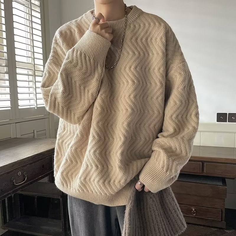 Áo Sweater Dệt Kim Tay Dài Màu Sắc Đơn Giản Trẻ Trung Cho Nam