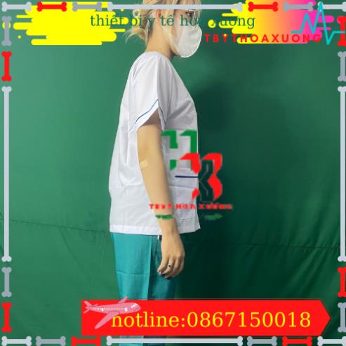 Bộ blouse cổ tim viền XANH DƯƠNG nam nữ cộc tay - bộ scrubs kỹ thuật viên cho điều dưỡng, dược sỹ, y tá, bác sĩ
