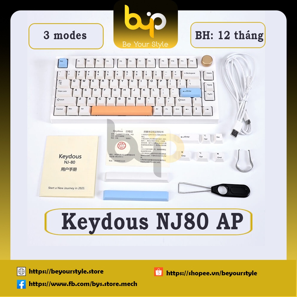 Keydous NJ80 AP Bàn phím cơ 3 mode | Phiên bản AP