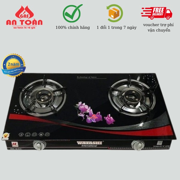 Bếp Gas Đôi Mặt Kính Cường Lực Hoa Sen Đồng Lửa Watashi Wa 7011k(Đen) tặng kèm van dây Namilux
