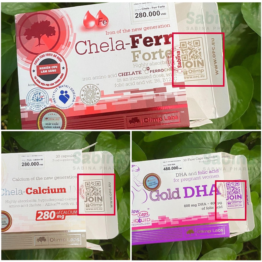 COMBO 3 hộp Sắt Chela-Ferr Forte, Gold DHA, Canxi Chela-Calcium D3. Giúp mẹ bầu bổ sung dưỡng chất thiết yếu cho cơ thể.