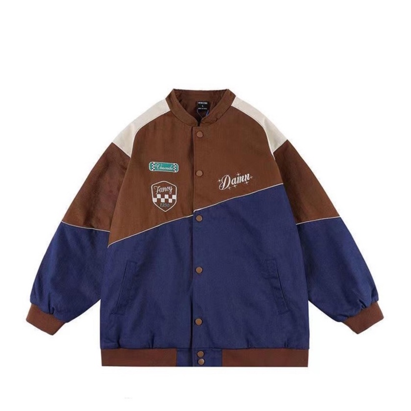 Phong cách Vintage đường phố Trend "DAINN" phiên bản đẹp màu sắc cắt áo khoác thời trang cho nam giới và phụ nữ mùa thu cao đường phố áo cặp vợ chồng màu xanh trắng sinh viên lỏng lẻo bóng chày phù hợp với đầu