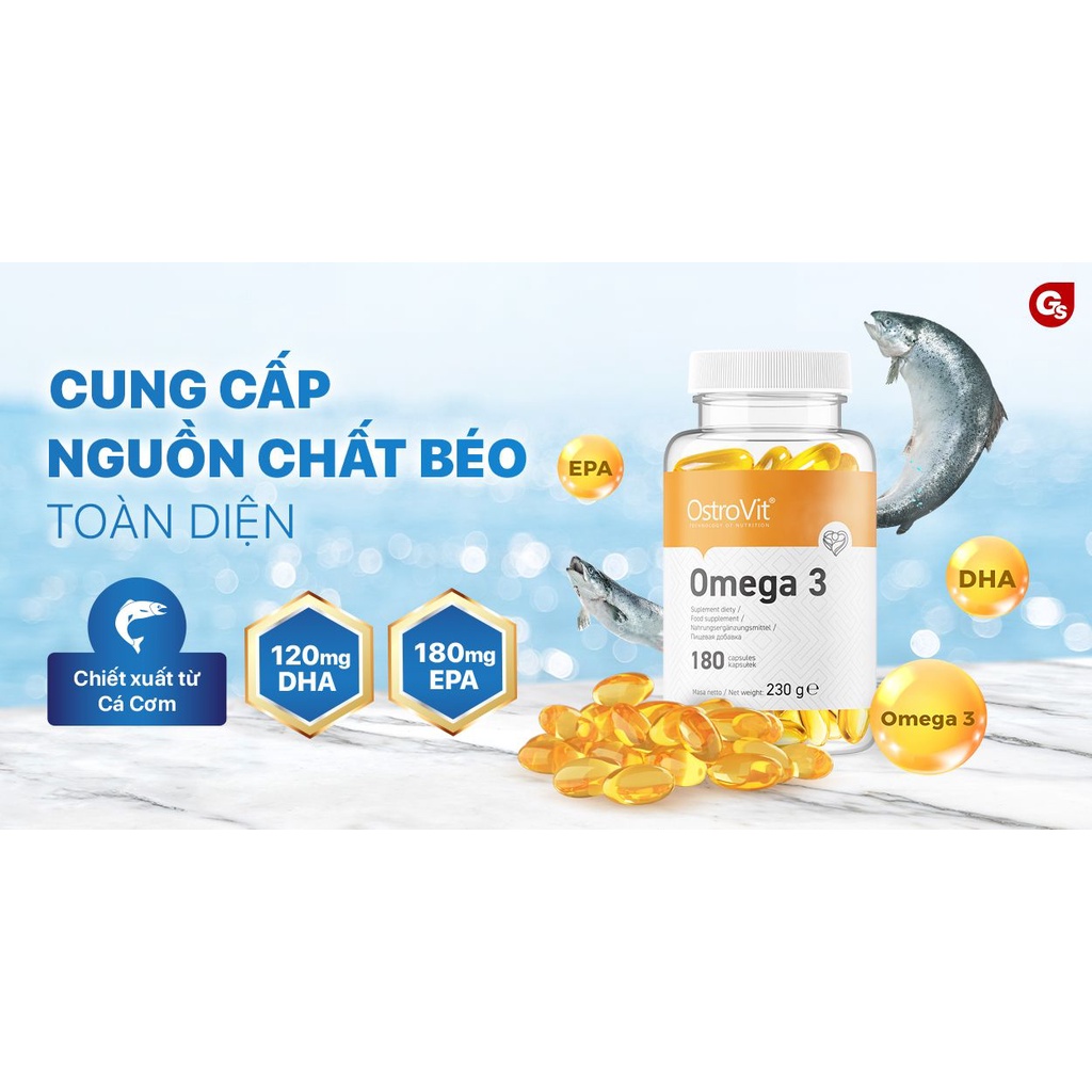 Viên uống dầu cá OstroVit Omega 3 1000 mg nhập khẩu Ba Lan - Gymstore hỗ trợ sức khỏe toàn diện