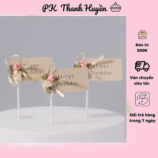 Phụ kiện trang trí bánh sinh nhật, bánh kem - sét cắm HPBD hoa vàng