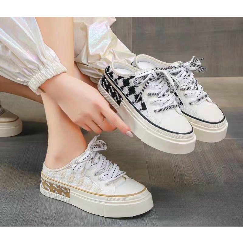 Giày thể thao nữ đẹp GIAYHIPP đế cao vải dạ đạp gót thời trang