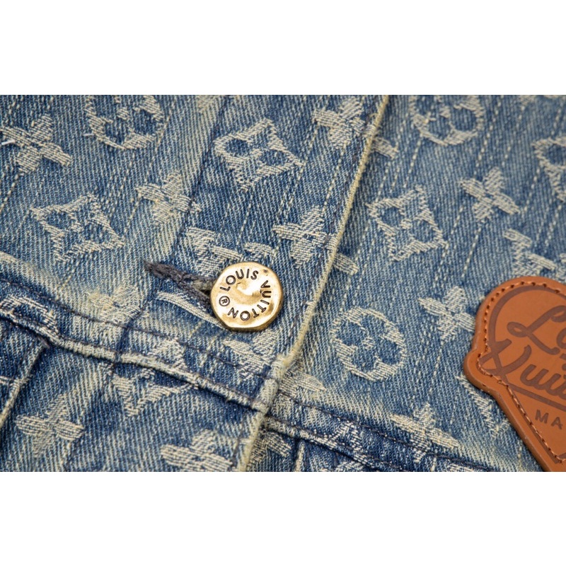 Áo khoác denim unisex hoạ tiết logo Louis Vuitton LV 2022 thời trang phong cách cao cấp