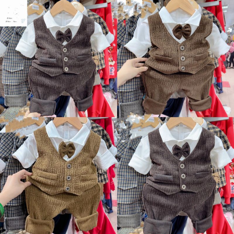 Bộ dạ vân nổi ghile phối màu (hàng shop xịn) bé trai
