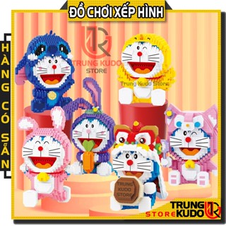Mô hình Doremon Kỳ Lân và Stella Lou, Stitch, Pink Fox dạng Đồ chơi xếp hình làm quà tặng, đồ Decor