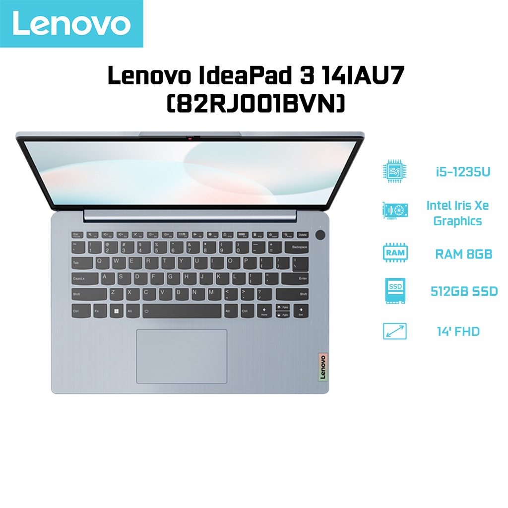 [Mã ELLAP4 giảm 400K] Laptop Lenovo IdeaPad 3 14IAU7 82RJ001BVN i5-1235U|8GB|512GB|Iris Xe Graphics|14'