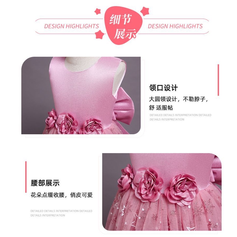 Váy công chúa bé gái đi dự tiệc đầm voan gắn nơ vải lụa hàng quảng châu cao cấp E1195