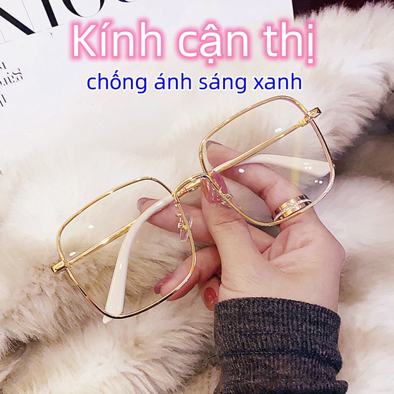 Gọng Kính cận nữ Best vuông kim loại hình bản to có độ sẵn 1.0-4.0 độ, kính Mắt thời trang mới nhất hàn quốc