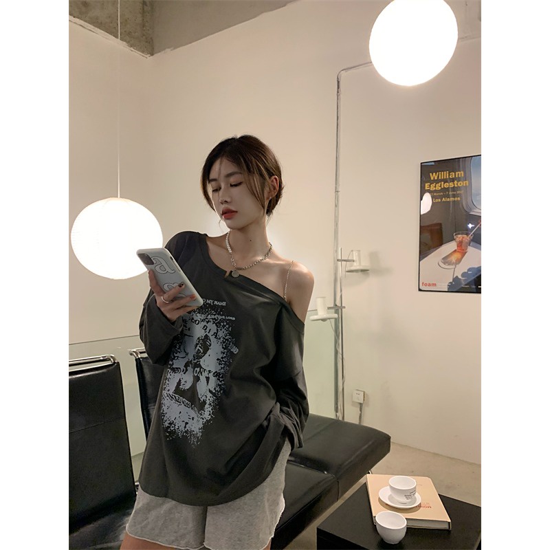 Áo kiểu nữ NRVP dài tay dáng rộng hở vai phong cách Hàn Quốc mới