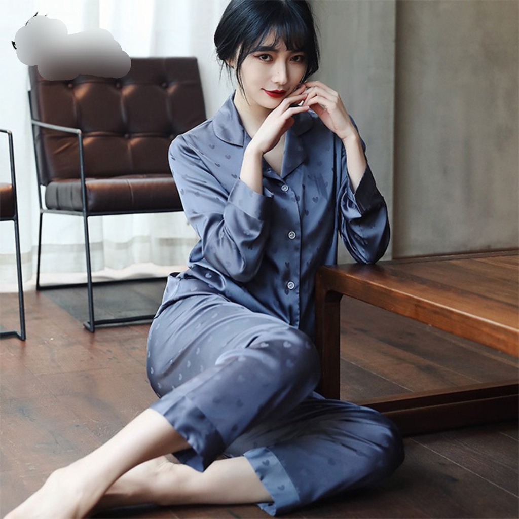 Bộ Ngủ Mặc Nhà Pijama Lụa Hàng Cao Cấp YOYOShop, Bộ Đồ Ngủ Dài Tay Nữ Tính Phong Cách Hàn Quốc (Mã PK)