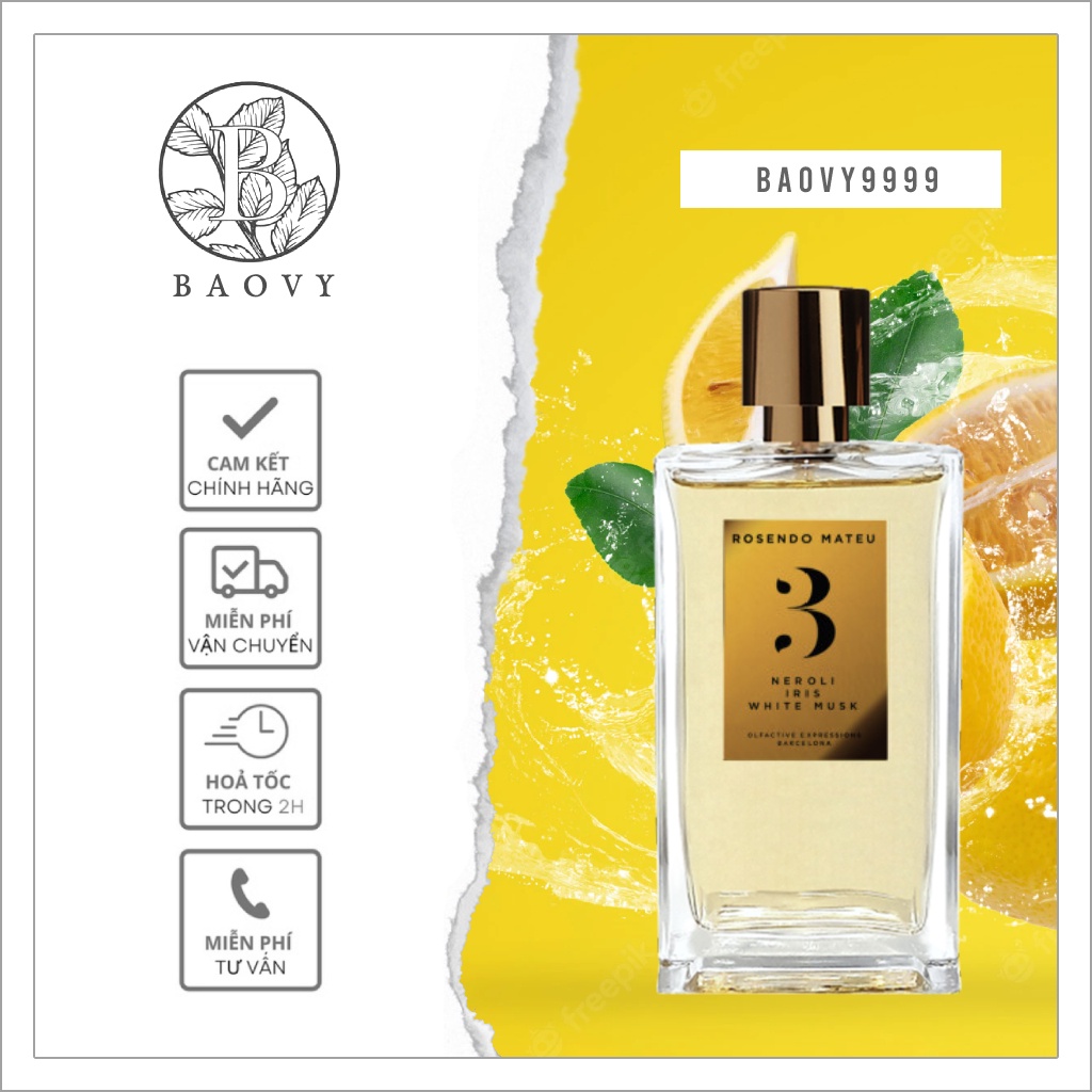 ✨ Nước hoa Rosendo Mateu Nº 3 Neroli, Iris, White Musk Rosendo Mateu Olfactive Expressions 10ml ®️