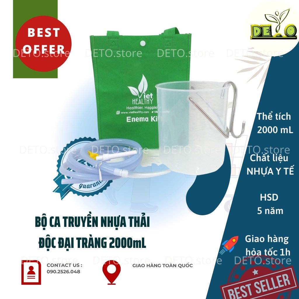 Bộ bình truyền VIETHEALTHY thải độc đại tràng enema cà phê 2 lít (Coffee Enema Detox Kit)