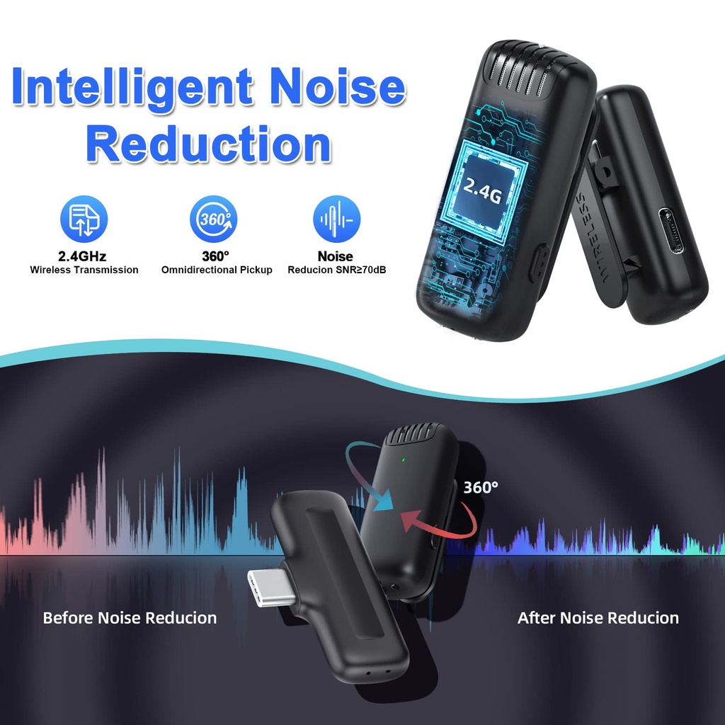 Mic thu âm không dây Micro không dây với hộp sạc mini mic livestream  2.4GHz micro không dây cài áo micro thu âm