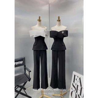Set áo trễ vai + quần loe dài