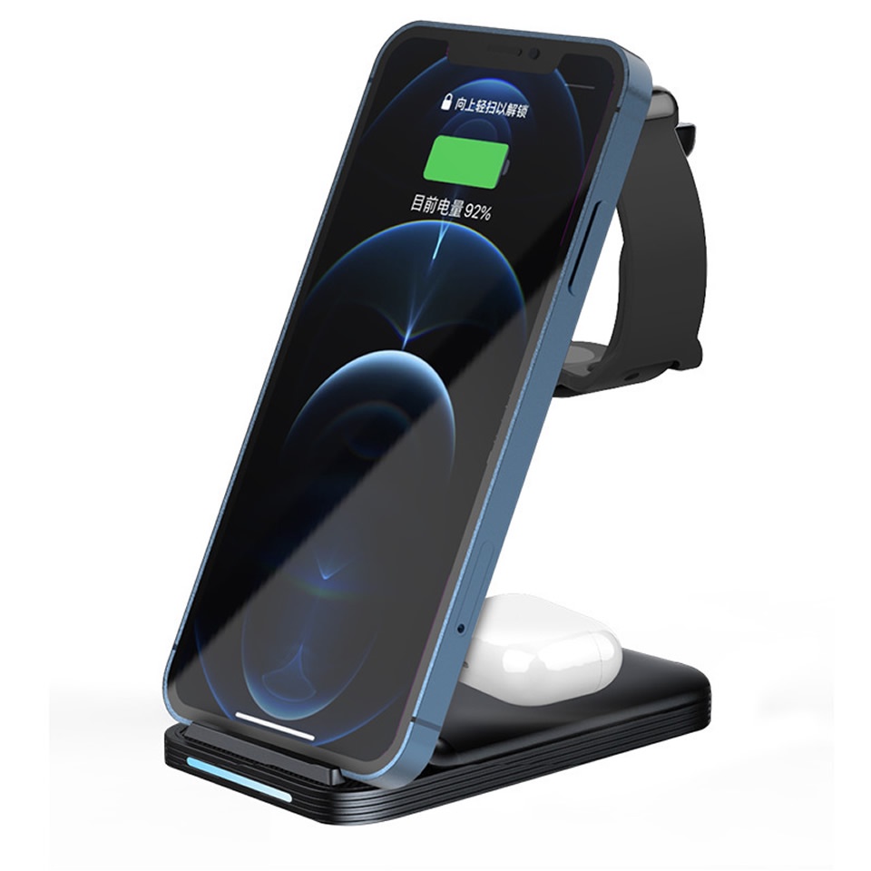 Đế Sạc Không Dây Cho IPhone 14 13 12 11 XR 8 Apple Watch 3 Trong 1 Qi Đế Sạc Nhanh Cho Airpods Pro I