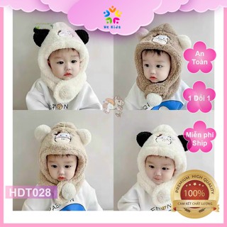 Mũ Trẻ Em Lông Cừu Kèm Khăn Choàng Cổ Ấm Áp Hình Bò Sữa Mềm Mại Thoải Mái - HDT028