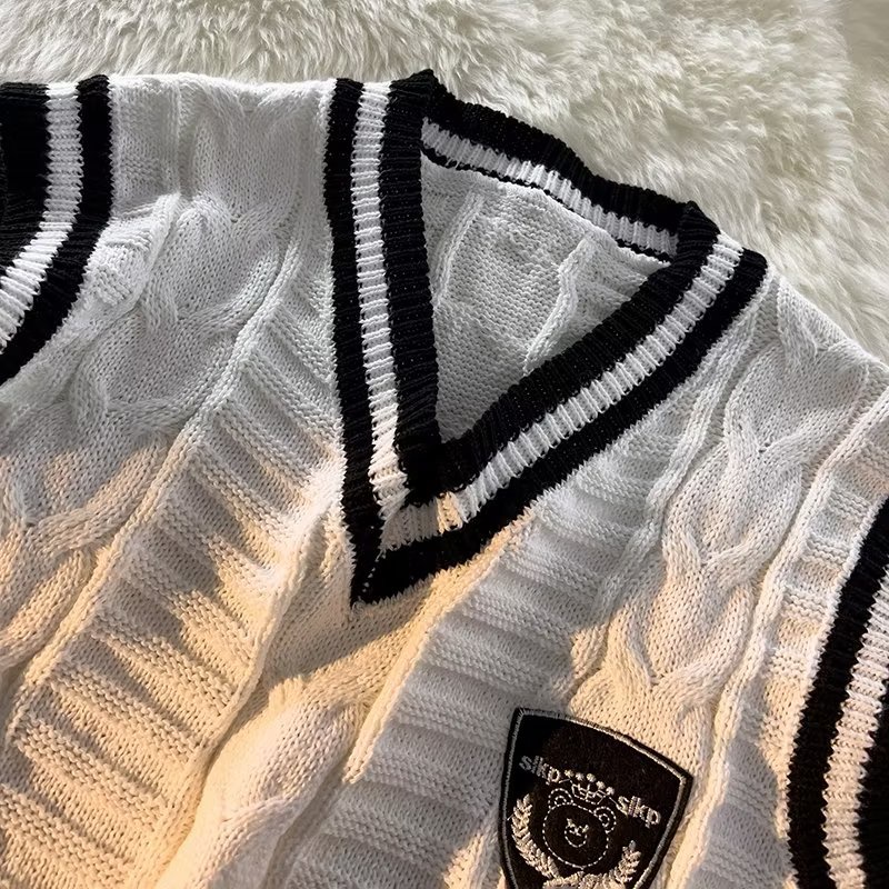 Áo sweater Dệt Kim Không Tay Cổ Chữ v Phong Cách Thời Trang Hàn Quốc Dành Cho Nam Và Nữ