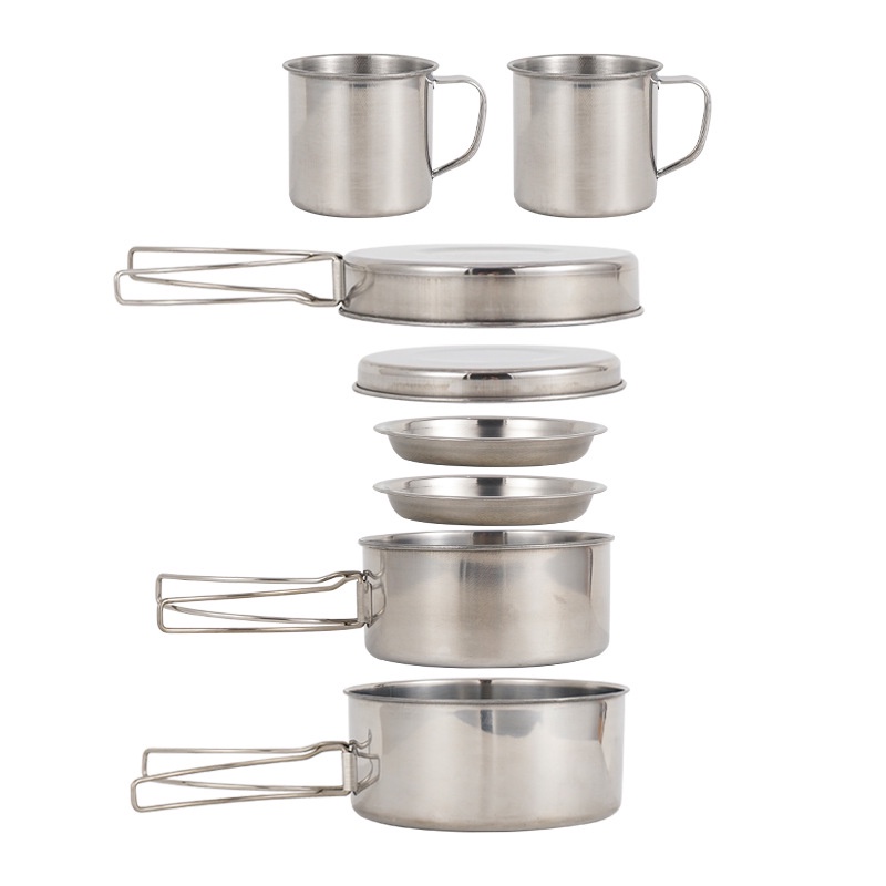 Bộ bát đĩa dã ngoại cắm trại inox xếp gọn 8 món tiện lợi CLS
