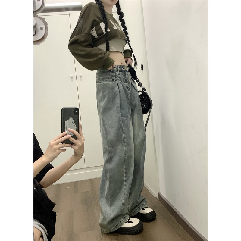 QADCOL Quần jeans Nữ Dài Ống Rộng Thời Trang Mới