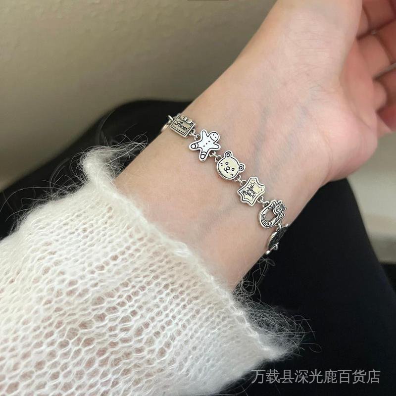 Vòng Tay Bạc 925 Họa Tiết Hoạt Hình Bánh Gừng Độc Đáo Phong Cách Hàn Quốc Cho Nữ