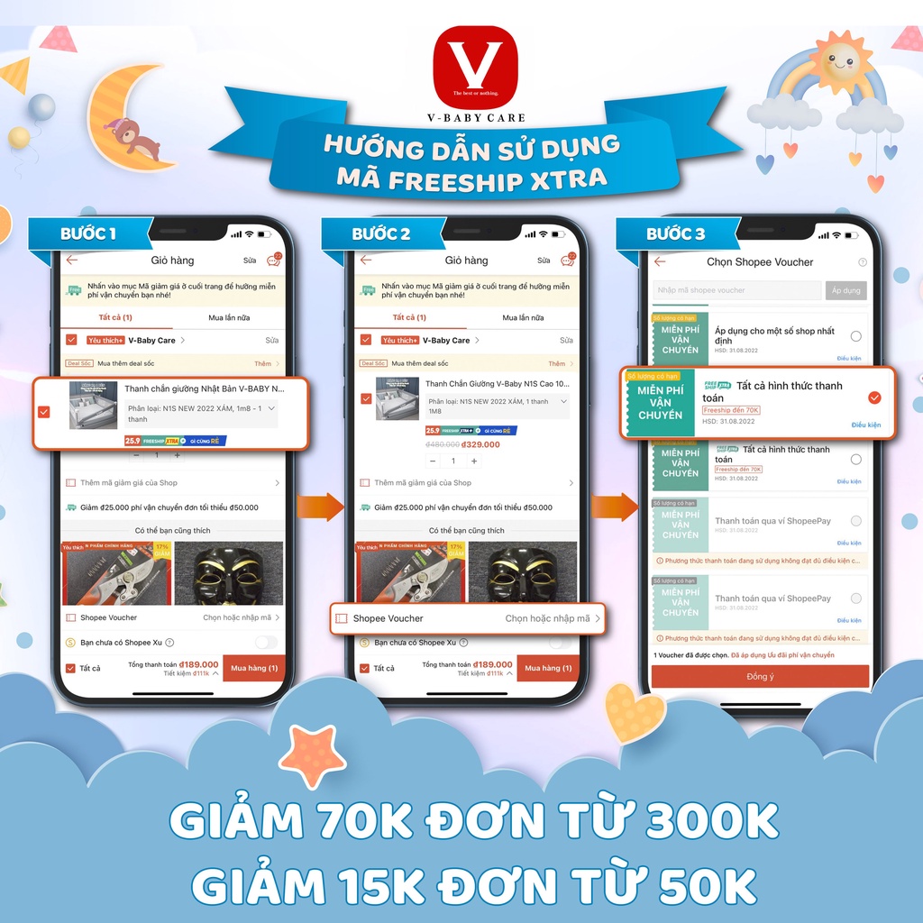 Thanh Chặn Giường V-BABY 2023 N1S & KL PLUS NEW (1 THANH 1 MẶT)