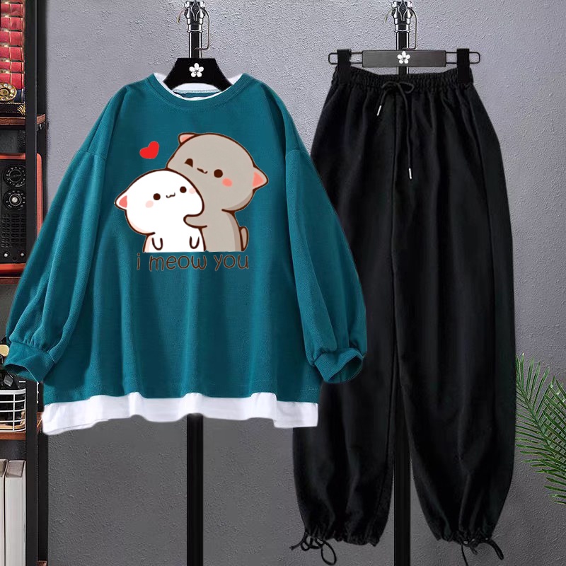 Sét Áo I Meow You Kèm Quần Bomber Hình In 5D Sắc Nét - Bộ Unisex chất nỉ cotton dày dặn