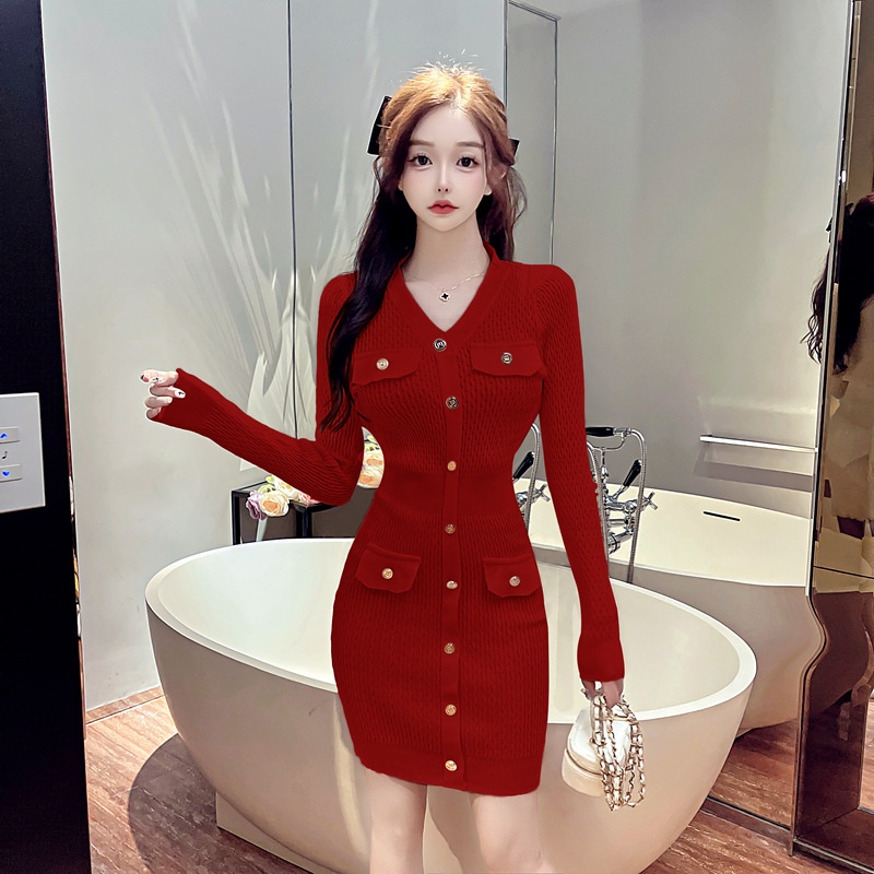 Đầm Dệt Kim Cổ Chữ V Dáng Ôm Thời Trang Dành Cho Nữ