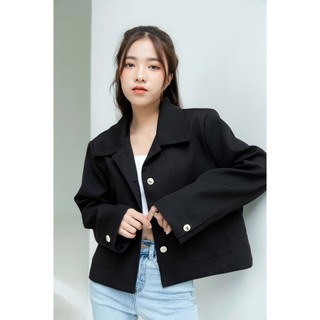 Áo khoác tweed cổ lật túi vuông 2 màu lenclothing 8961