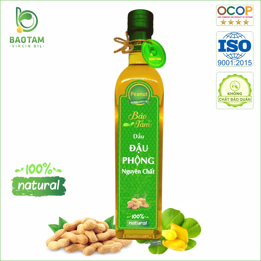 Dầu Phộng Nguyên Chất Bảo Tâm 500 ml - Dầu Lạc Tự nhiên Thơm Béo