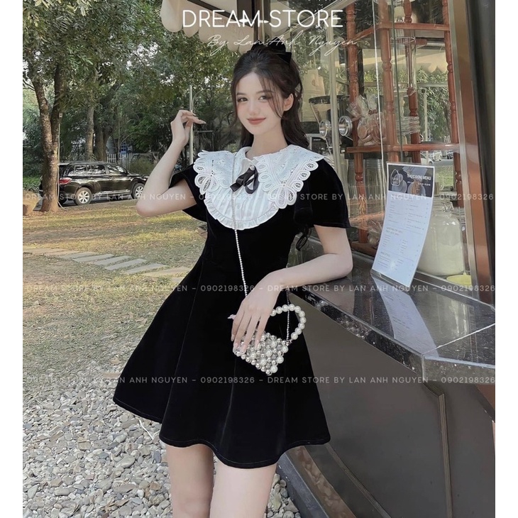 BIGSIZE HIẾU HIẾU ( Đầm nhung bèo ren tiểu thư dáng xoè 55-100kg )