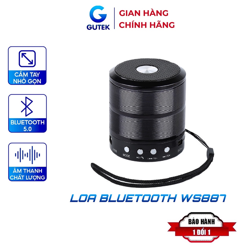 Loa Bluetooth Nghe Nhạc Mini Gutek WS887 Dáng Nhỏ Gọn Cầm Tay Hỗ Trợ Cắm Usb Thẻ Nhớ Giá Rẻ