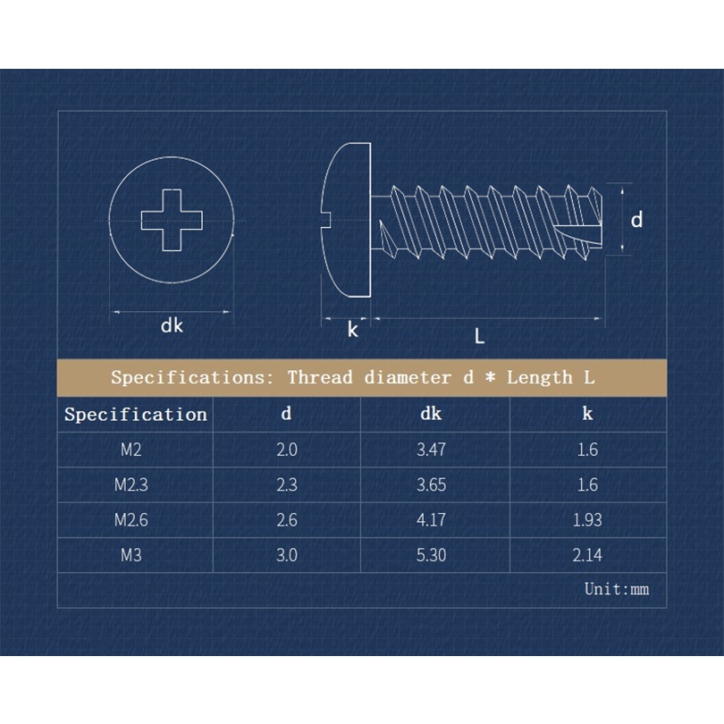 Vít Đầu Tròn Chữ Thập Bằng Thép Không Gỉ M2 M2.3 M2.6 M3 304