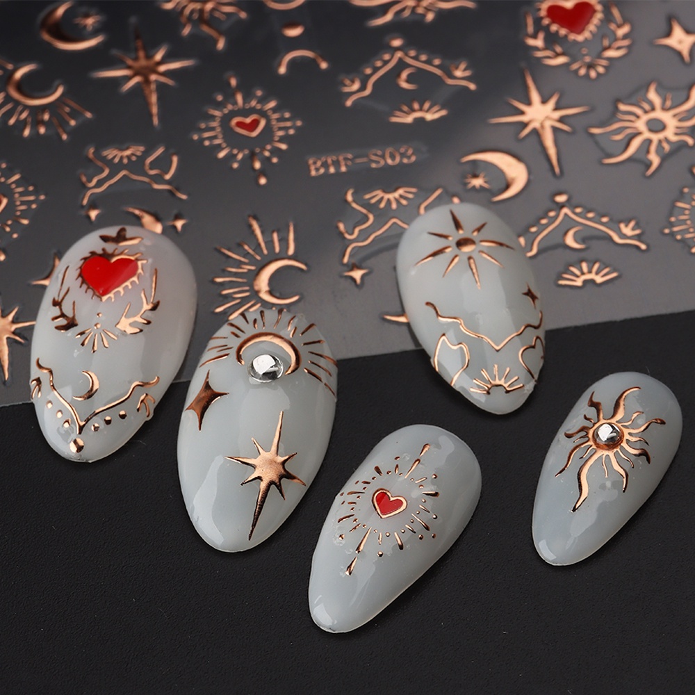 Miếng Dán Trang Trí Móng Tay 3D Hình Trái Tim / Bướm / Ngôi Sao / Mặt Trăng Màu Vàng Đồng