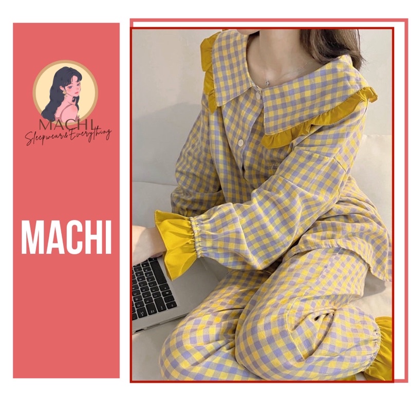 Đồ bộ nữ mặc nhà - pijama ngủ thun họa tiết kẻ caro, tay dài tiểu thư cổ bèo dễ thương, mềm mại thoáng mát