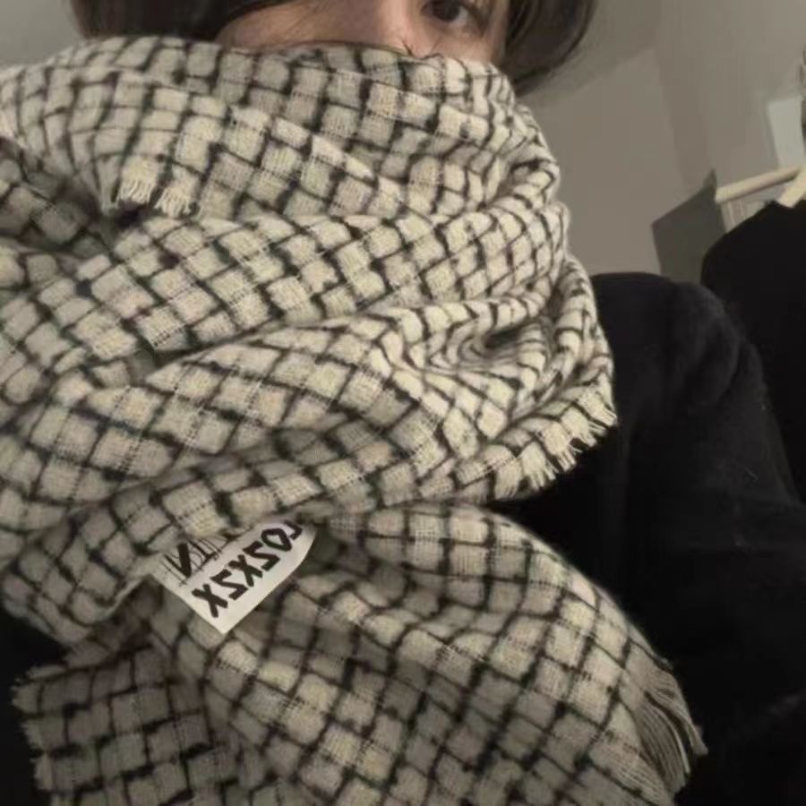 Khăn Choàng Cổ Họa Tiết Sọc Caro Chất Liệu Cashmere Ấm Áp Thời Trang Thu Đông Cho Nữ